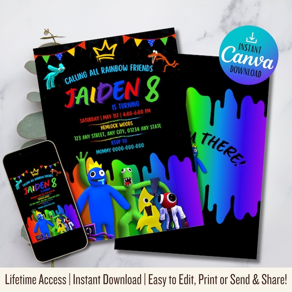 Rainbow Friends Invitation | Rainbow Birthday Invitate | Printable Editable Evite | Game Birthday Invitation | Personalized Invitation
