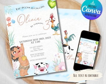 Moana Birthday Invitation: Editable Hawaiian Theme Party (Digital Download)