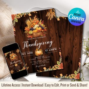 Thanksgiving Dinner Party Invite Printable | Thanksgiving Potluck Invitation Digital | Friendsgiving thanksgiving dinner | Canva Template