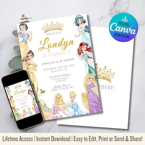 Princess Birthday Invitation | Editable Digital Invite | Magical Princess Theme | Instant Download | princess party invitation