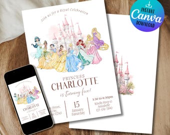 Princess Birthday Invitation | Editable Digital Invite | Magical Princess Theme | Instant Download | Princess Invitation | Girl Birthday