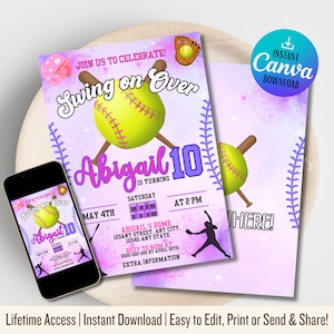 Softball Birthday Invitation: Printable, Editable Sports Party Invite