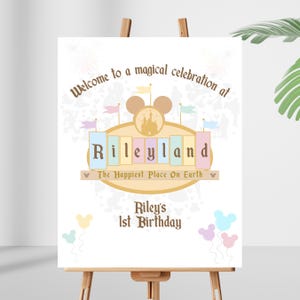 Decoración de fiesta de Disneyland / Letrero de bienvenida para fiesta de Disney imprimible / Letrero de feliz cumpleaños / Letrero de cumpleaños mágico de Disneyland