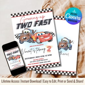 Lightning McQueen Birthday Invitation | Editable Digital Invite | Cars Party Template | Instant Download for Kids