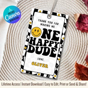 Download digital | Decorações Feliz Aniversário | Etiqueta de agradecimento One Happy Dude | Adesivos de agradecimento One Happy Dude | Etiqueta de presente de favor