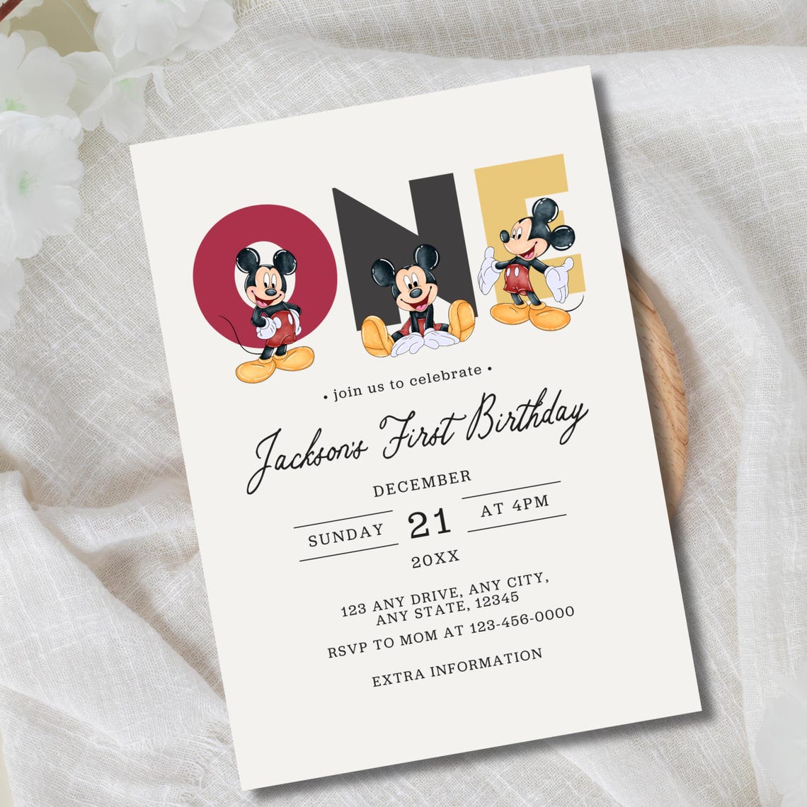 Mickey Mouse First Birthday Invitation, Editable Digital Invite, Cute ...