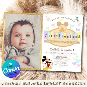 Personalize Disneyland Birthday Invitation | Happiest Birthday On Earth Invitation | Mickey Birthday | Minnie Birthday Digital Printable