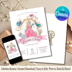 Verjaardag prinses | Uitnodigingssjabloon Doornroosje | Bewerkbare verjaardagsuitnodiging | Afdrukbare digitale download voor kinderfeestje