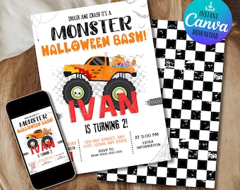 Monster Truck Halloween Birthday Invitation: Editable Template (Digital Download)