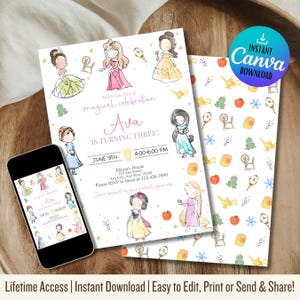 Princess Birthday Invite | Princess Dress Up Invite | Magical Celebration | Sweet 15 | Gold Red Royal Palace Mis Quince | Once Upon a Time