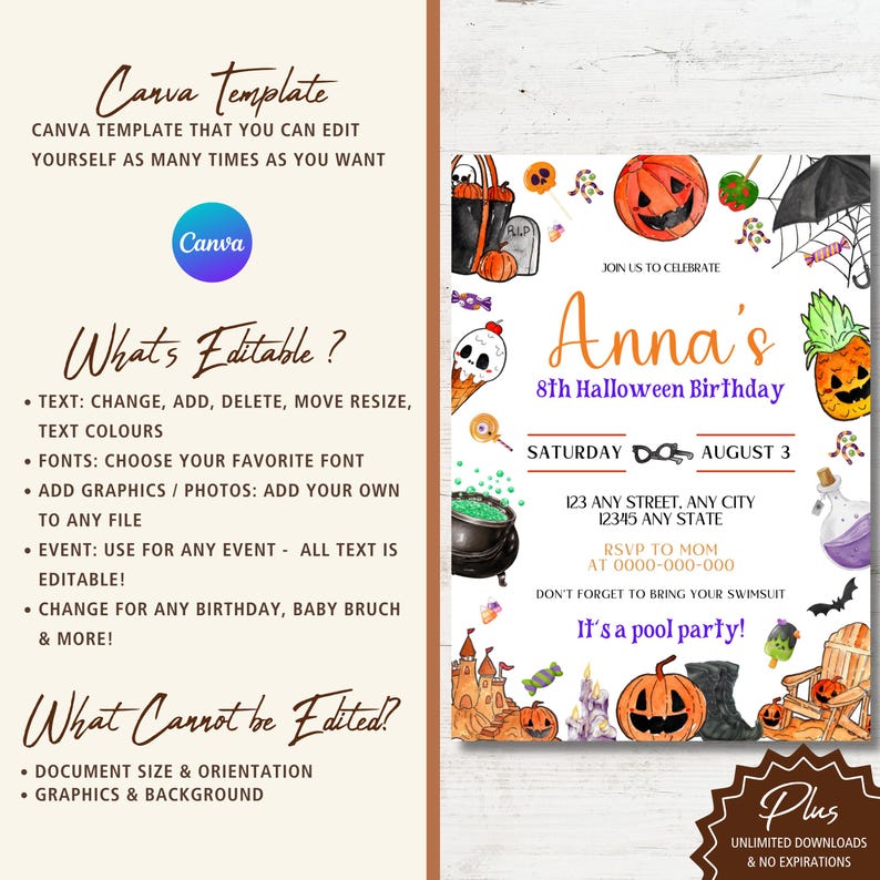 Summerween Party Invitation: Retro Halloween Pool Party (Digital Download image 6