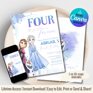 Frozen Birthday Invitation | Princess Elsa Anna Invitation | Party Invite Girl Frozen | 4th birthday | Four the first time in forever