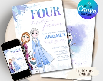 Frozen Birthday Invitation | Princess Elsa Anna Invitation | Party Invite Girl Frozen | 4th birthday | Four the first time in forever