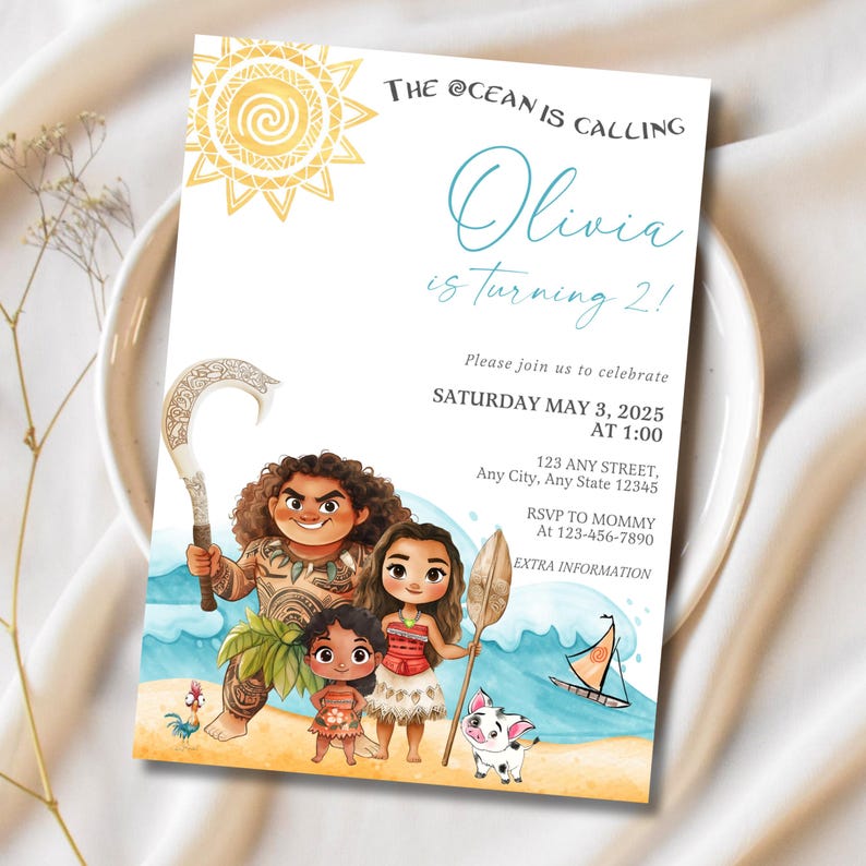 Moana Invitation | Editable Digital Birthday Invite | Hawaiian Kids Party Template | Instant Download Invitation image 3