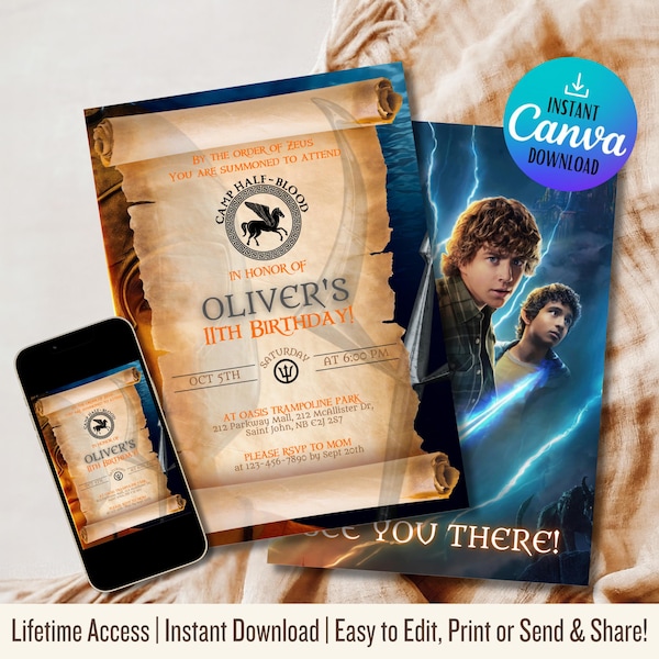 Percy Jackson Birthday Invitation: Camp Half-Blood Theme (Editable Template)