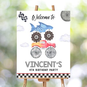 Monster Truck Party Welcome Sign | Editable Birthday Decor | Digital Download Poster for Kids&#39; Party Celebration | Monster Truck Invitation