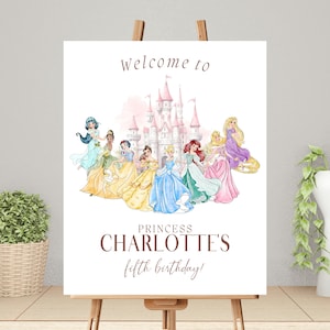 Bearbeitbares Prinzessin Geburtstag Willkommensschild | Anpassbare Vorlage für Mädchen | Sofortdownload | Party Dekor | Prinzessin Birthday Willkommensschild