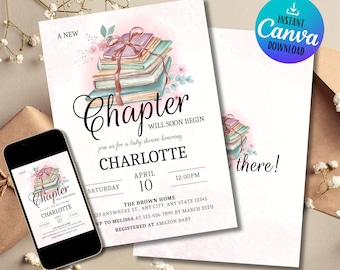 Storybook Baby Shower Invitation: Editable Library Theme (Digital Download)