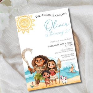 Moana Invitation | Editable Digital Birthday Invite | Hawaiian Kids Party Template | Instant Download Invitation image 4