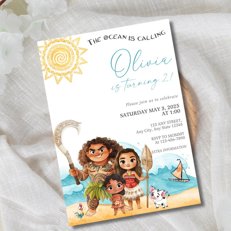 Moana Invitation | Editable Digital Birthday Invite | Hawaiian Kids Party Template | Instant Download Invitation image 4