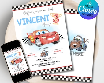 Cars Birthday Invitation | Lightning Mcqueen Birthday Invitation | Cars Party Favors | Mcqueen Birthday Party Invitation | Instant Download
