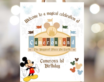 Letrero de bienvenida de cumpleaños de Disneyland: Decoración personalizada para fiestas (PDF)