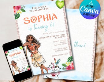 Moana Birthday Invitation: Editable Hawaiian Party Template (Digital Download)