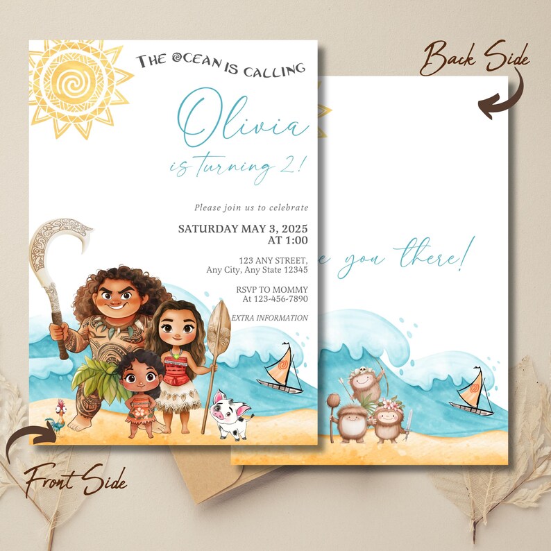 Moana Invitation | Editable Digital Birthday Invite | Hawaiian Kids Party Template | Instant Download Invitation image 2