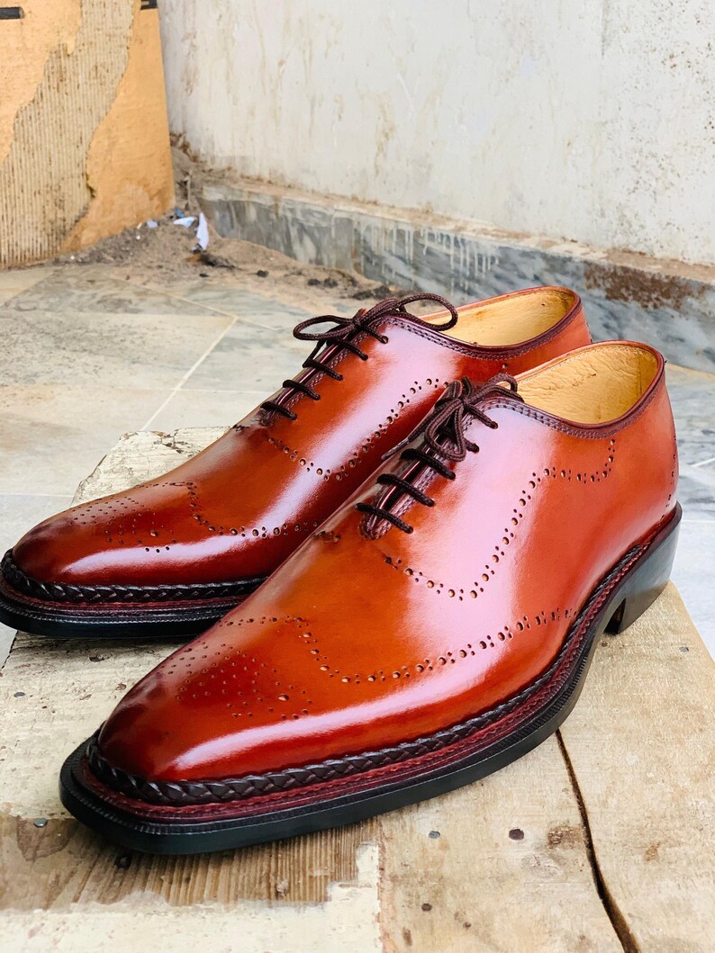 custom made brown leather oxford shoes men