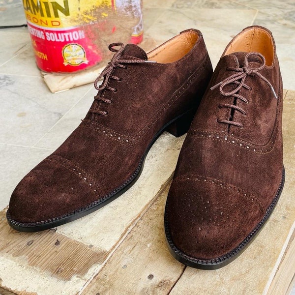 handmade genuine brown suede leather lace up oxford dress shoes for mens