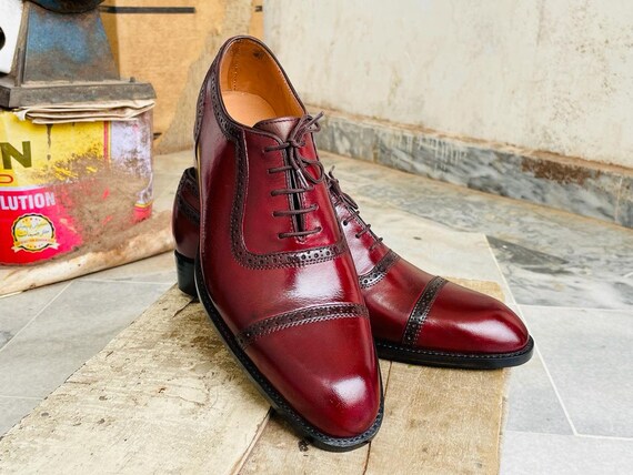 OXFORD SHOES MEN, Bespoke Shoes Men, Leather Dress Shoes Men, Hand Stitched Maroon Calf Leather Business Wear Classic Men Oxford Shoes Gift