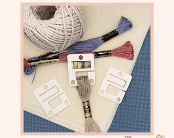 White Cross stitch ,embroidery floss bobbins, floss drops, thread organisers