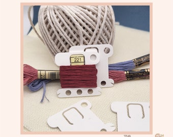 White Cross stitch standard size ,embroidery floss bobbins, floss drops, thread organisers
