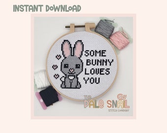Cross stitch pattern, Some Bunny Loves You, Cute Bunny Cross Stitch, Beginners Cross Stitch