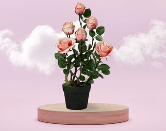 Elegante Künstliche Rosa Rosen im Schwarzen Topf in 58cm Höhe - Dekorative Kunstblumen für Innenräume
