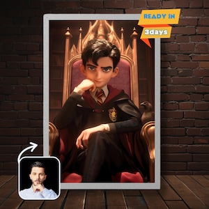 Custom cartoon wizard portrait, custom cartoon portrait, custom wizard portrait, wall art gift. Digital Downloads