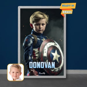 Superhero portrait, personalized child portrait, cartoon portrait from photo, personalized portrait. Digital file.