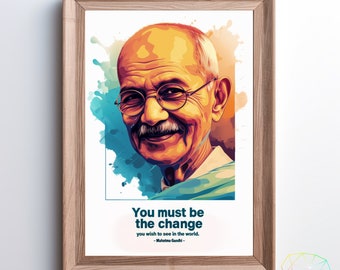 Mahatma Gandhi, citation inspirante, mots motivants, décoration murale, art mural imprimable, téléchargement numérique et instantané.