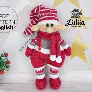 Patrón de tejido de duende navideño, adornos navideños, patrón de duende de Papá Noel en inglés, patrones de tejido navideños, descarga instantánea en PDF