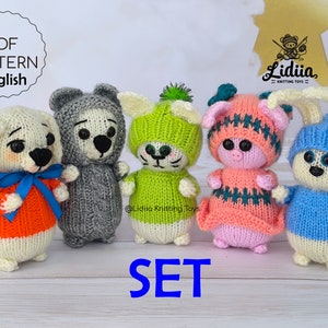 Animal Knitting Pattern Bundle: Bear, Pig, Dog, Cat, Bunny (PDF Pattern)