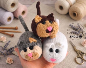 Adorable Cats Knitting Pattern, Knitted Cat Soft Toy Easy Tutorial, Plush Kitty (PDF English)