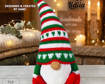 Holiday Gnome Knitting Pattern English for Christmas Ornament Decoration, DIY Scandinavian Gonk PDF, Winter Xmas Knitted Gnome Decor