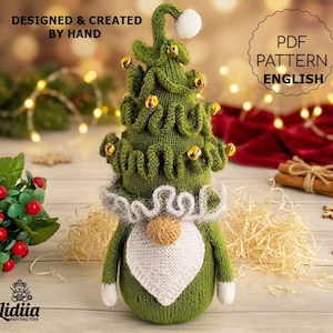 Gnome Christmas tree knitting pattern PDF, holiday knitting, festive gonk, Christmas ornament knitting, Christmas knitting