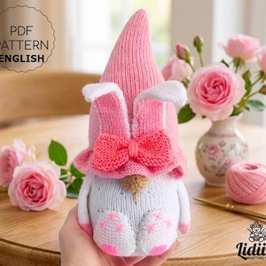 Easter Gnome Bunny Knitting Pattern in English, DIY Spring Decor - PDF Download, Holiday knitting, Bunny knitting pattern, DIY Easter gift