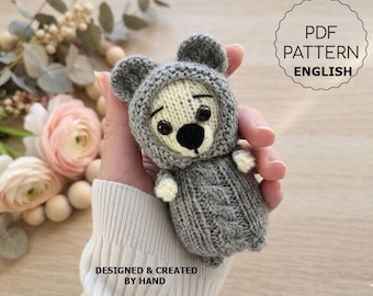 Modèle PDF de tricot pour un mini ours en peluche, tutoriel pour un mini ours en peluche, peluche douce de 10 cm tricotée à la main, cadeau à faire soi-même.