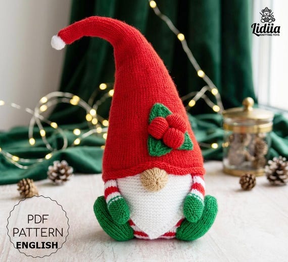 Christmas Gnome Knitting Pattern PDF English, Holiday Gnome Ornament DIY, Scandinavian Xmas Decor, Knitted Christmas Ornament