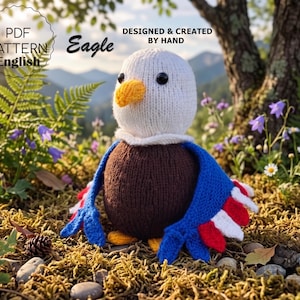 Patriotic Eagle Knitting Pattern PDF, American Flag Fourth of July Decor, Knit Bald Bird Plush Toy 250th anniversary
