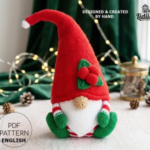 Christmas Gnome Knitting Pattern PDF English, Holiday Gnome Ornament DIY, Scandinavian Xmas Decor, Knitted Christmas Ornament