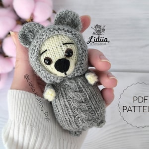 Wzór na dzierganie małego misia w formacie PDF w języku angielskim, uroczy mini miś w formie misia, ręcznie robiony na drutach, 4-calowy, miękki pluszowy miś