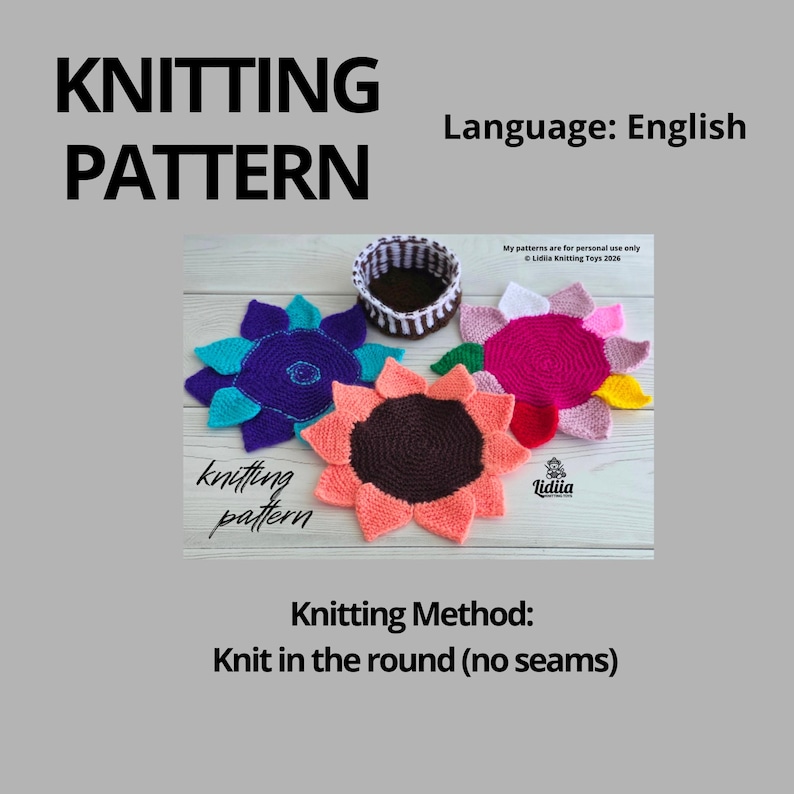 Knitted Flower Coaster Pattern Knit Pot Holder Tutorial Flower-Shaped Cup Mat PDF Basket Ornament Table Decor Eco Gift image 2